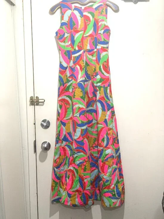 VINTAGE HANDMADE SLEEVELESS MAXI COLORFUL DRESSES SIZE S - Picture 3 of 9